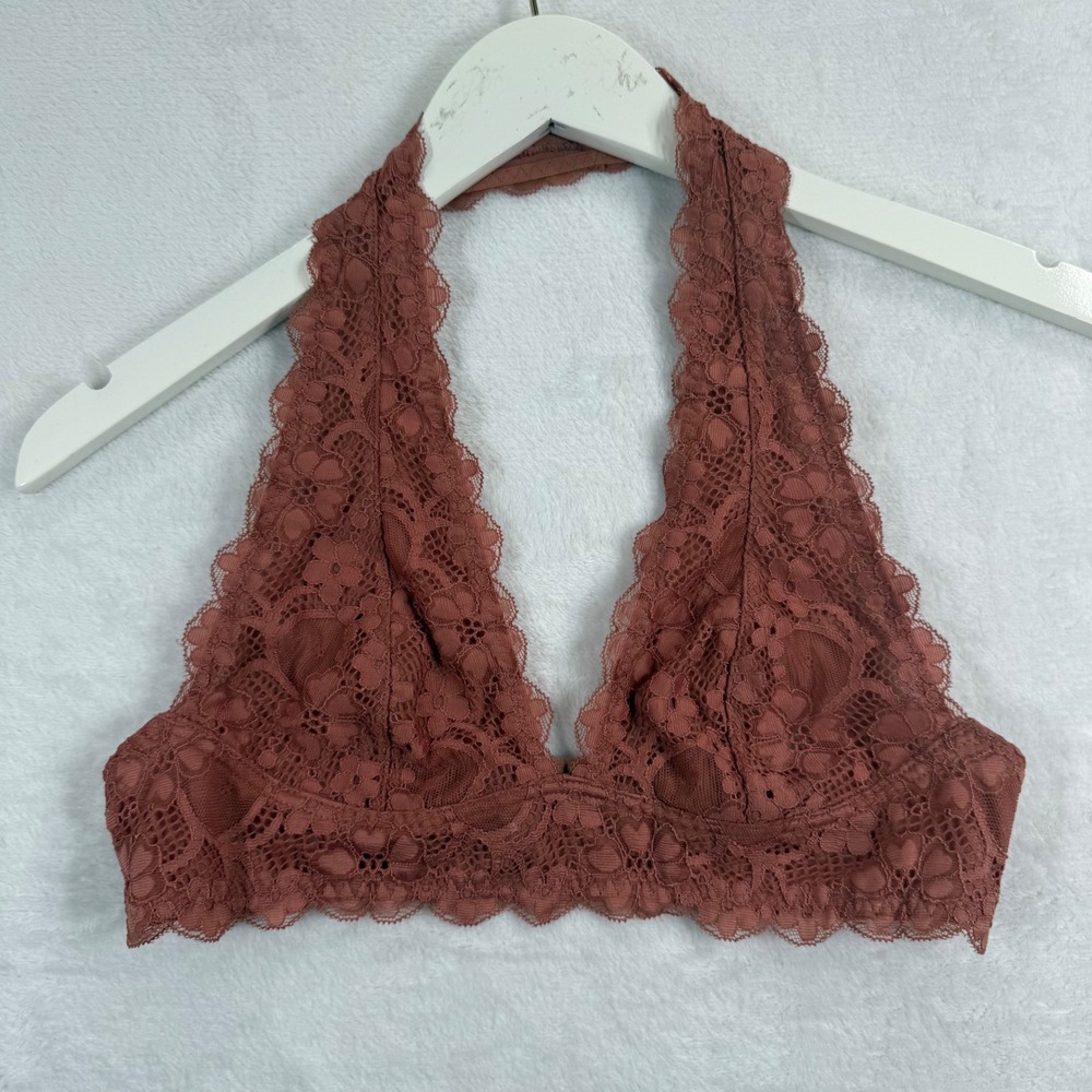 Intimately Free People Women Terracotta Floral Lace Halter Bralette Small S/P